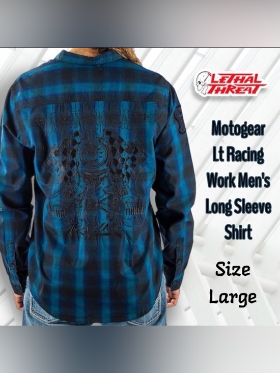 Lethal Threat Other - Lethal Threat Motorgear Death Row Button Black Blue Shirt Size Large
